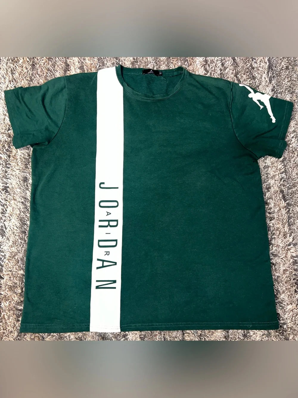 Jordan Men's Forest Green Tee with White Vertical Stripe and Logo